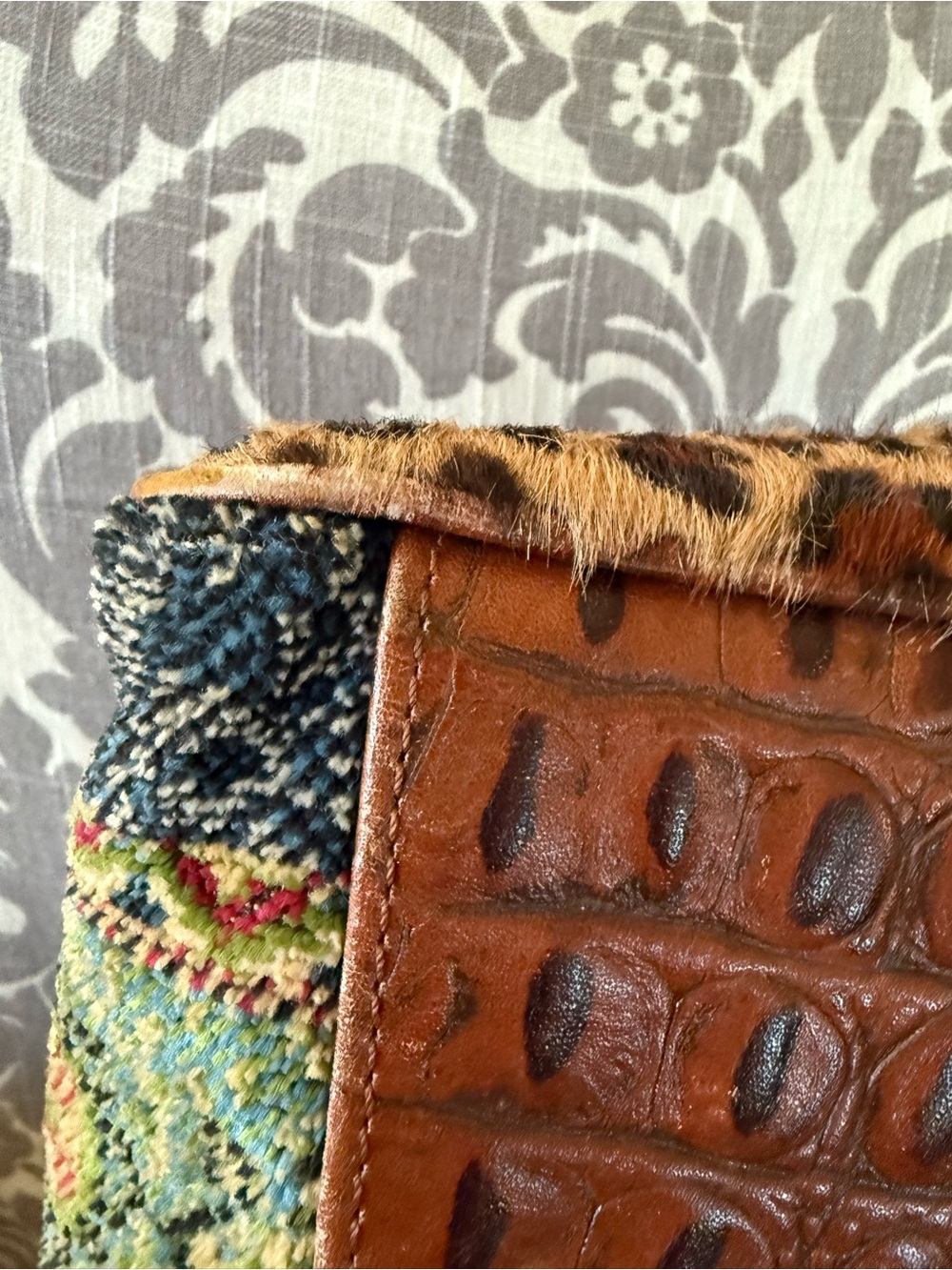 Clever Carriage Company Boho Denim & Croc with Lace & carpet bag style Handbag - Picture 6 of 16